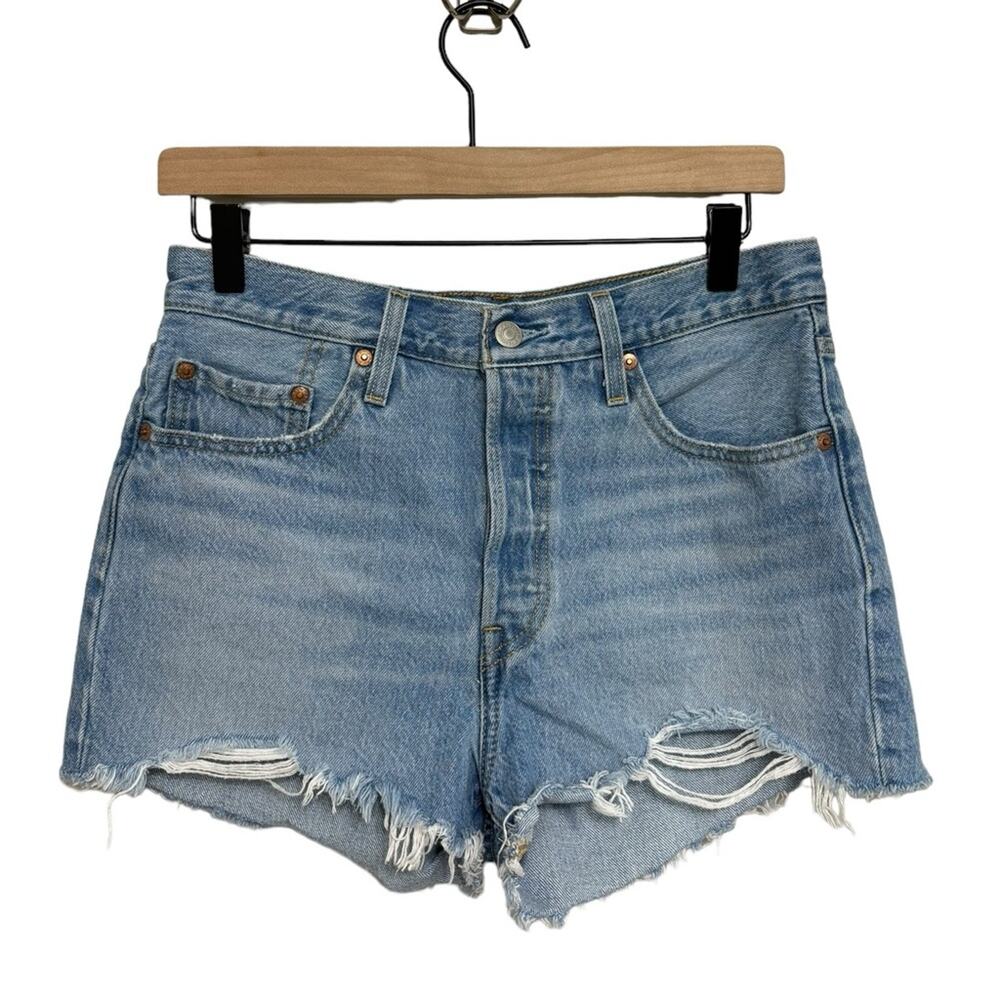 Levi’s Premium Light Wash Distressed Cutoff Denim Shorts - Size 28
